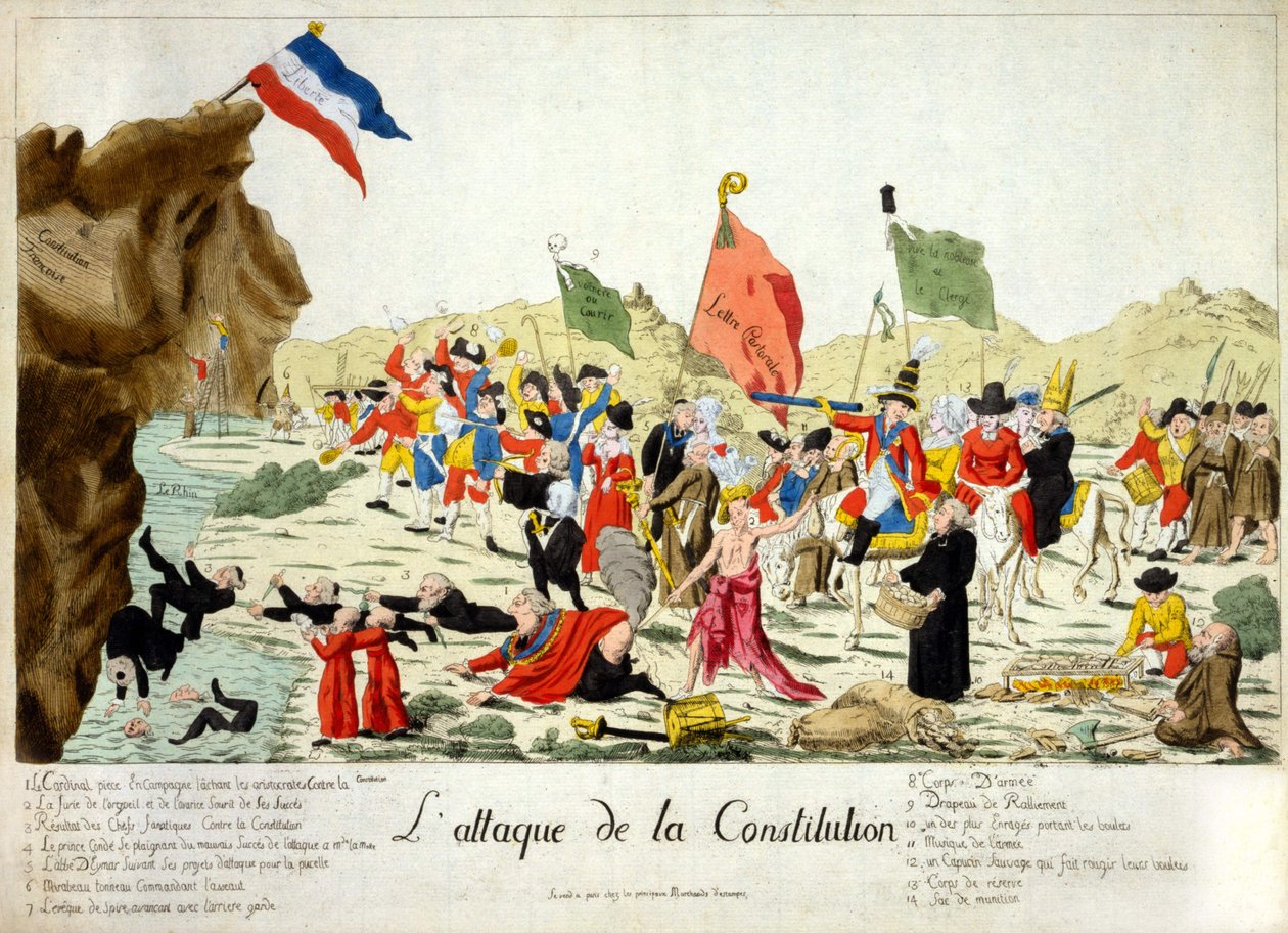 Cartoon showing members of various groups attacking a rock, identified as 