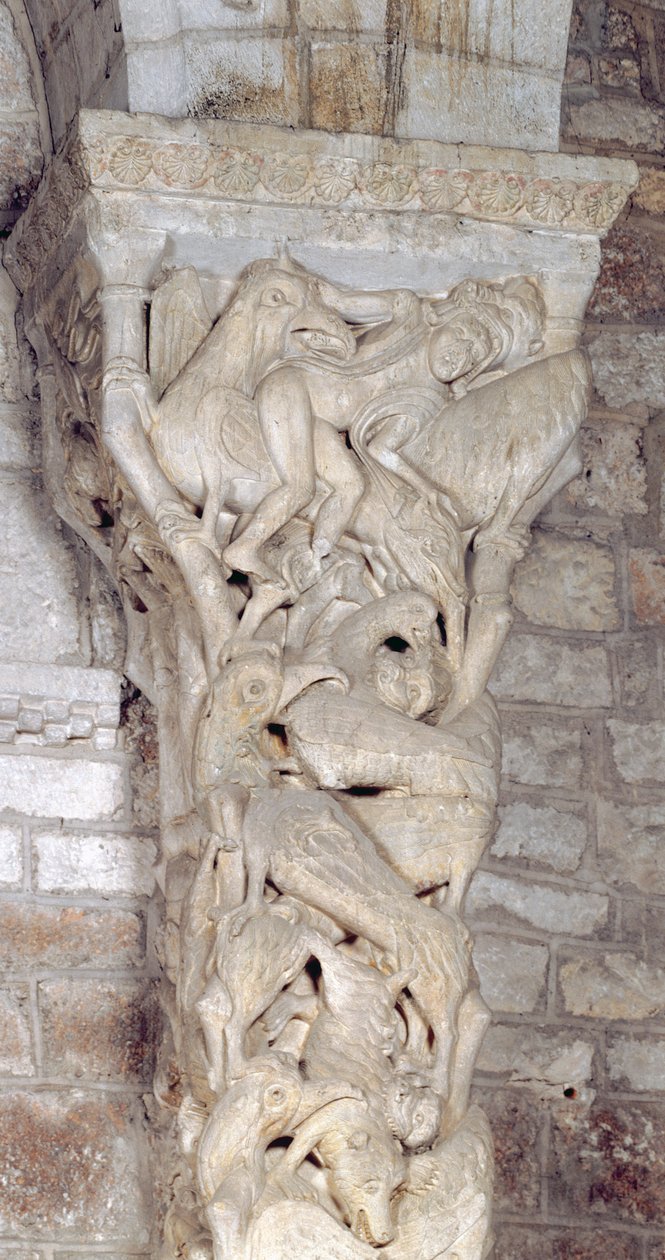 Carved trumeau from the interior portal by French School