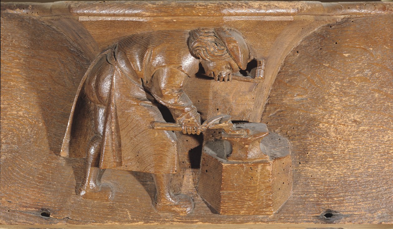 Carving depicting a coppersmith, from a choir stall by French School