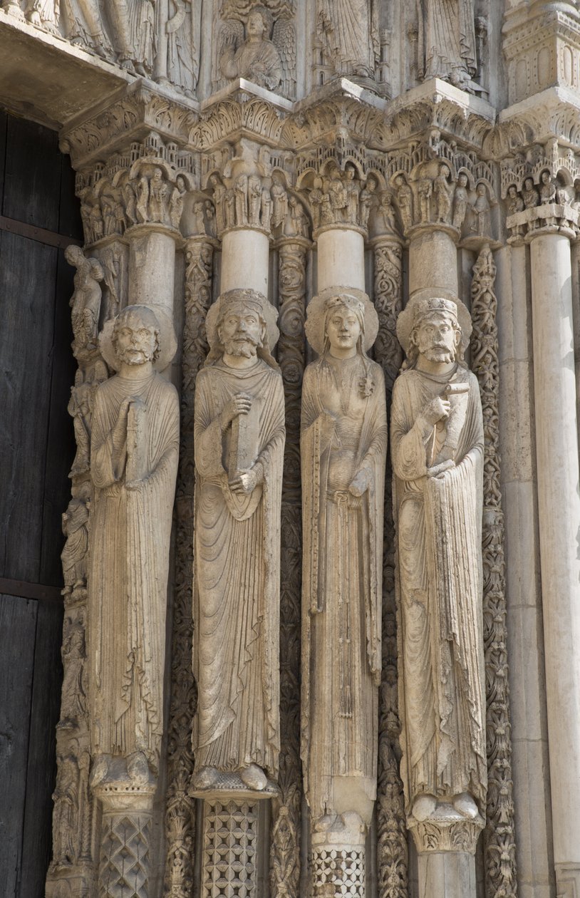 Cathedral of Chartres, Detail of the Fire Right of the Central Bay of the Royal Gate, from Left to Right, a Prophet, King David, a Queen, Solomon by French School
