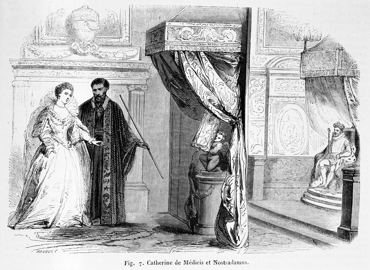Catherine de Medici (1519-89) with Nostradamus, from Magasin Pittoresque, 1849 by French School