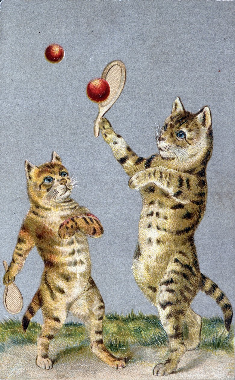 Cats playing tennis - postcard early 20th century by French School