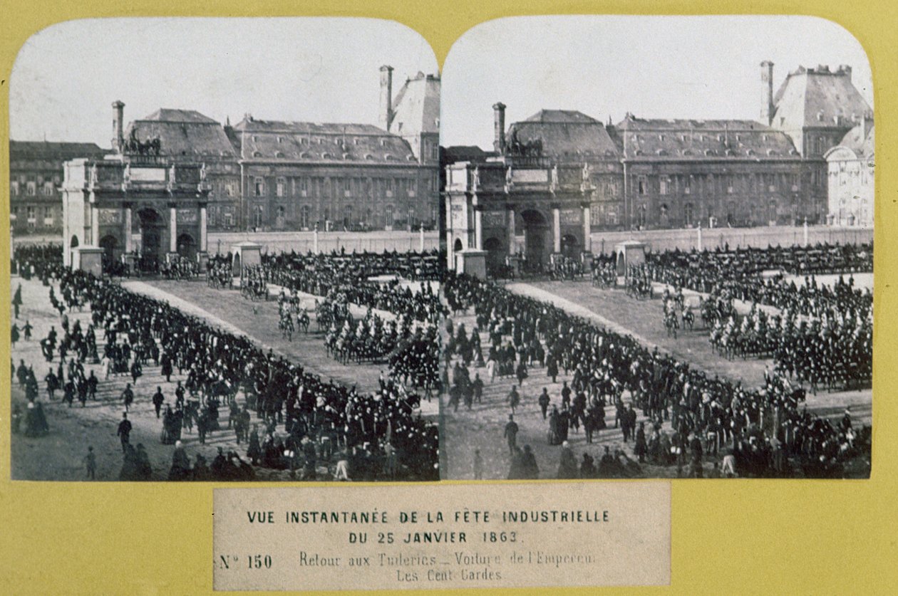 Celebration of the Industry at the Tuileries, Place du Carrousel, Paris, stereoscopic view, 25th January 1863 by French School