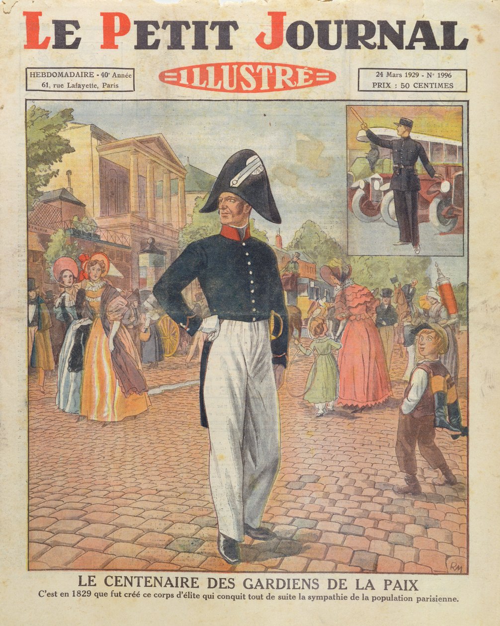 Centenary of the Gardiens de la Paix, cover illustration of Le Petit Journal, 24th March 1929 by French School
