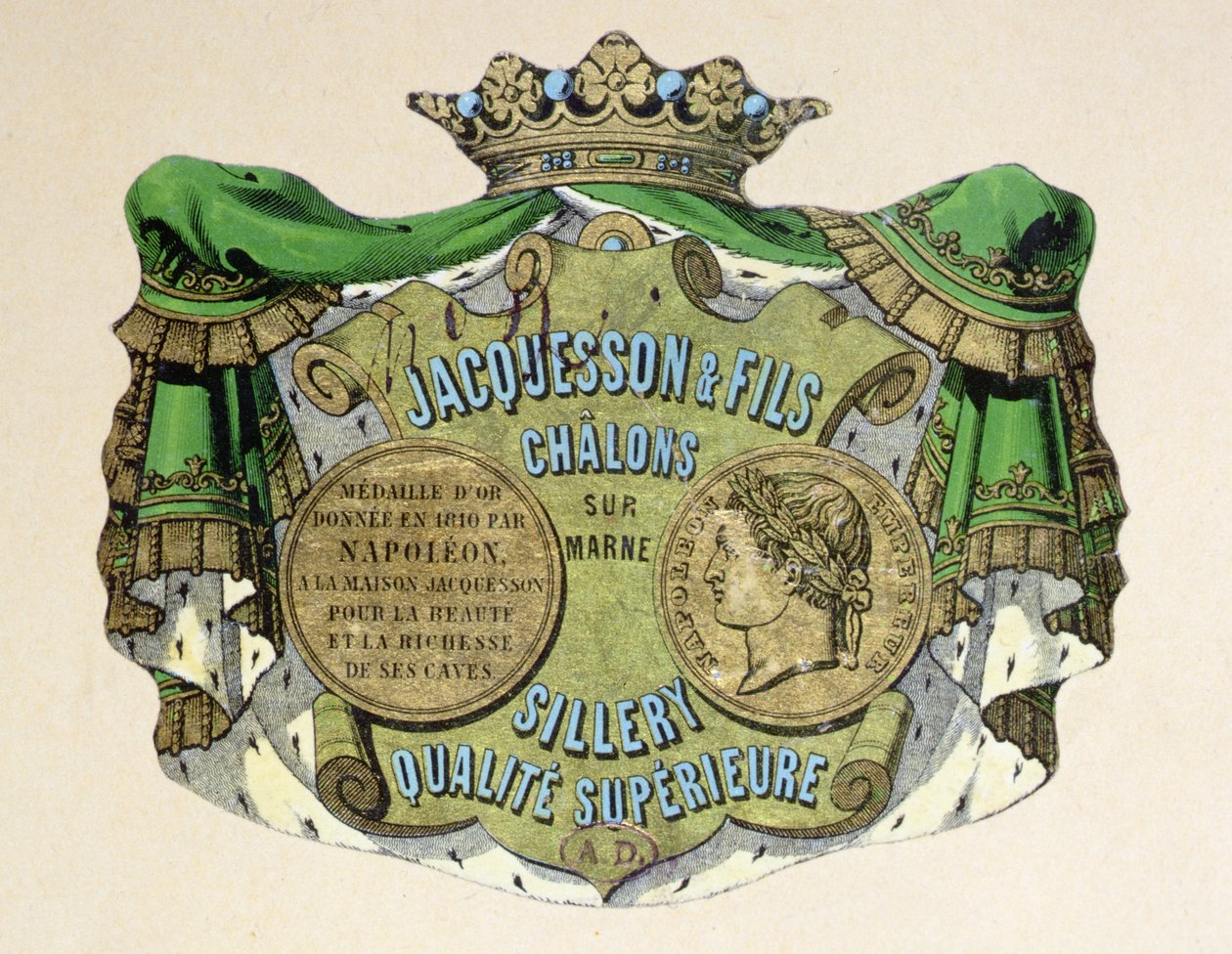 Champagne Label for Jacquesson & Fils, Champagne Sillery Marque, Mid 19th Century by French School