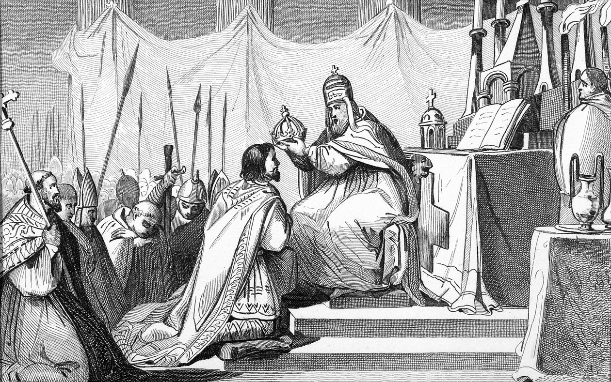 Charlemagne (742-814) Crowned by Pope Leo III (c.750-816) at St. Peter