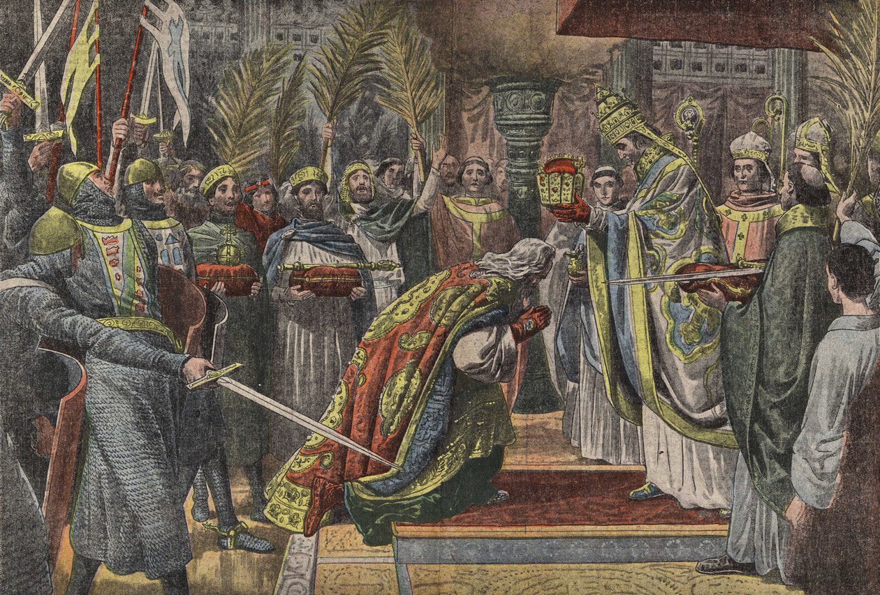 Charlemagne Crowned by Pope Leo III in Le Pelerin by French School