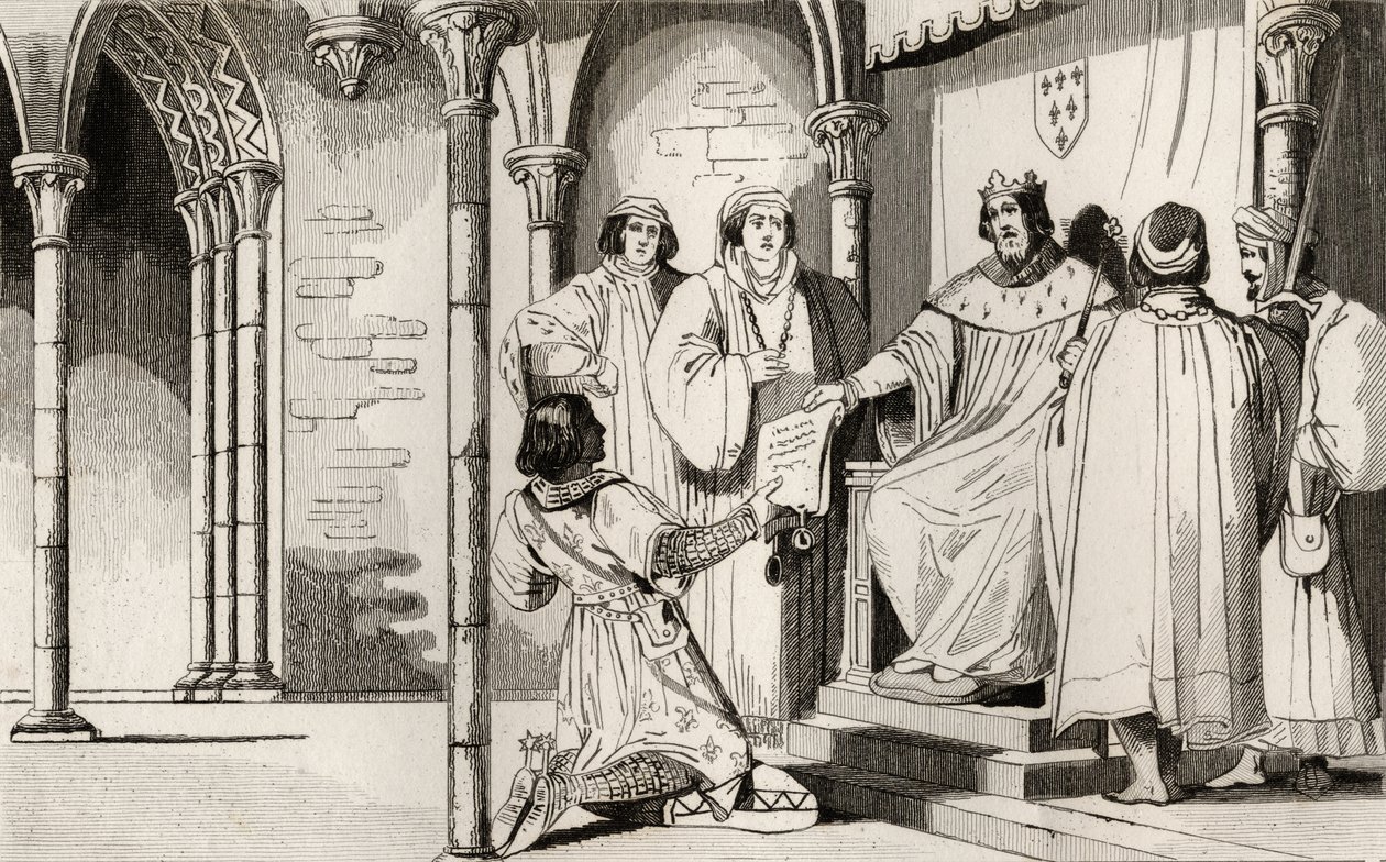 Charles IV the Handsome receives a plea at court, from 