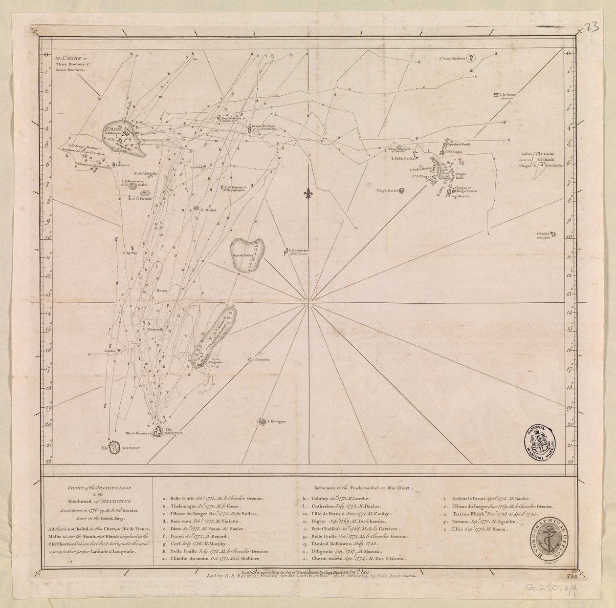 Chart of the Archipelago to the Northward of Mauritius laid down in 1776 by French School