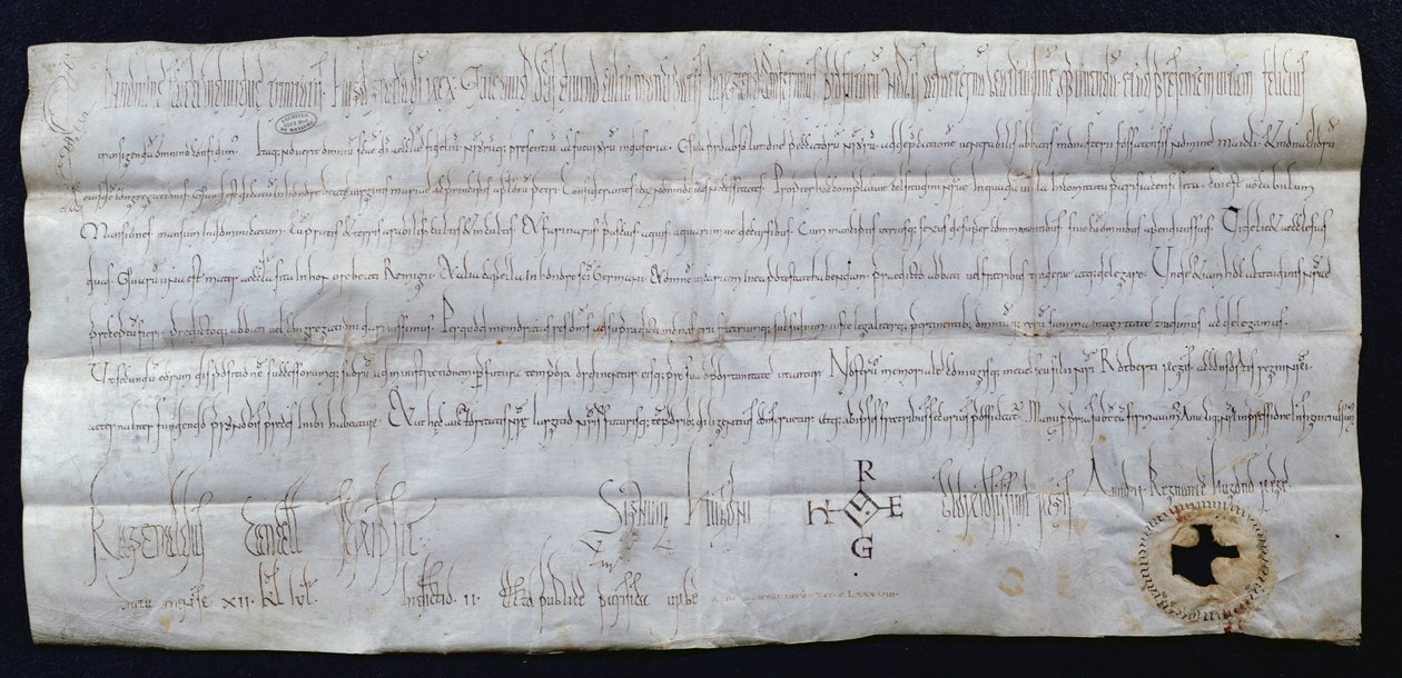 Charter Signed by Hugues I Capet (941-996), King of France, 988 by French School