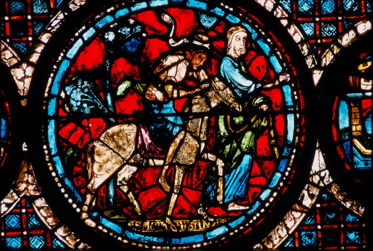 Chartres Cathedral, Stained glass window depicting Circular Good Samaritan by French School