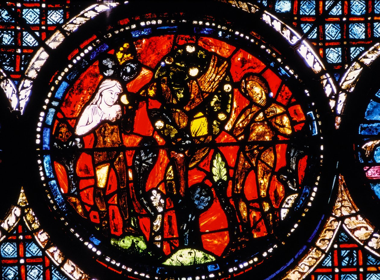 Chartres Cathedral, Stained glass window depicting Circular Good Samaritan by French School