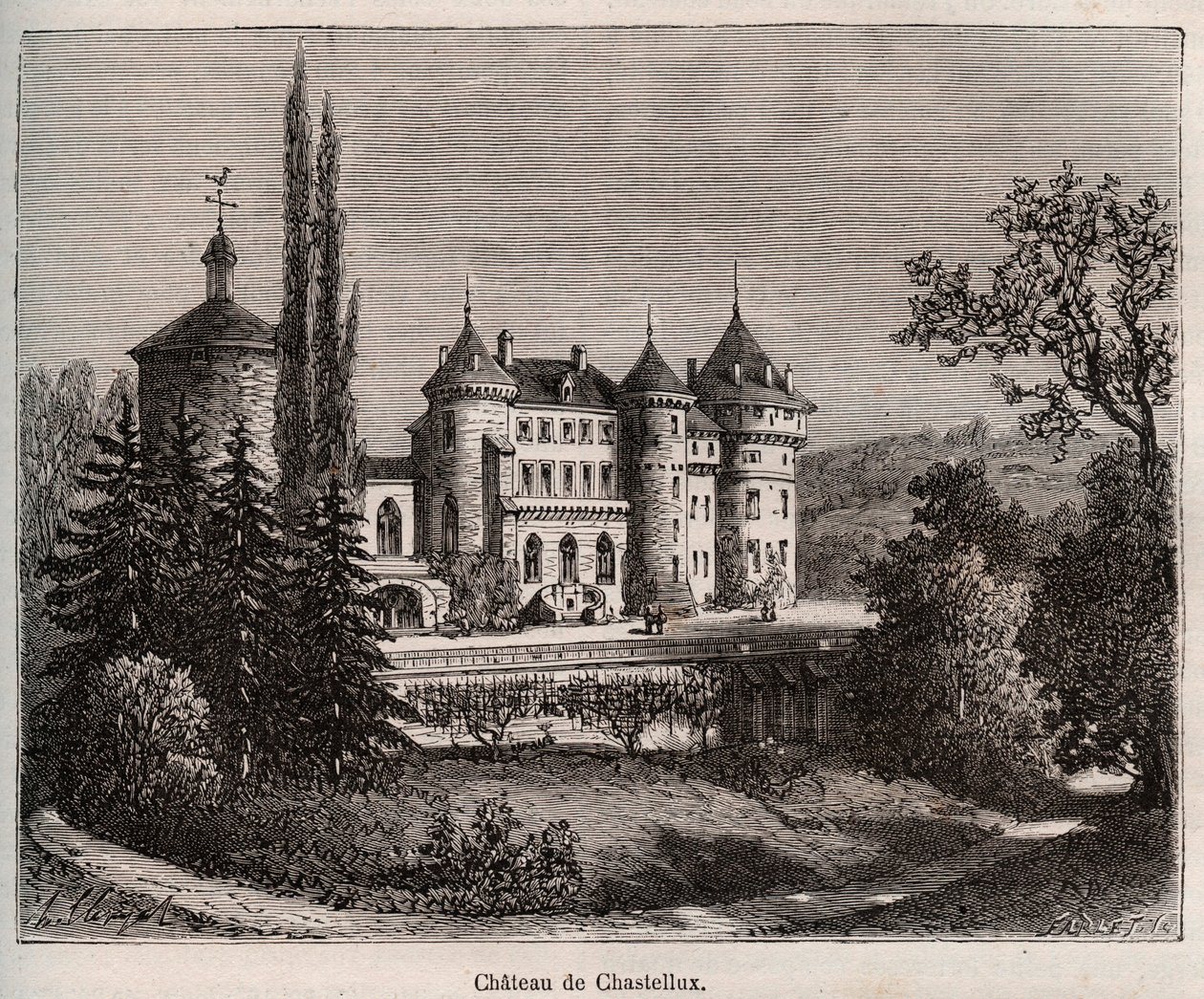 Chateau de Chastellux - Chastellux sur cure, Burgundy - engraving in 