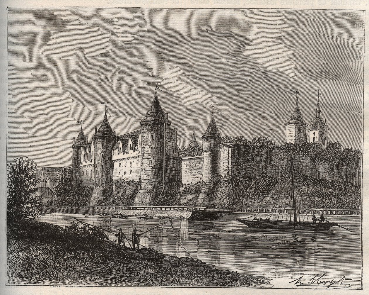 Chateau de Josselin - Morbihan en Bretagne - engraving in 
