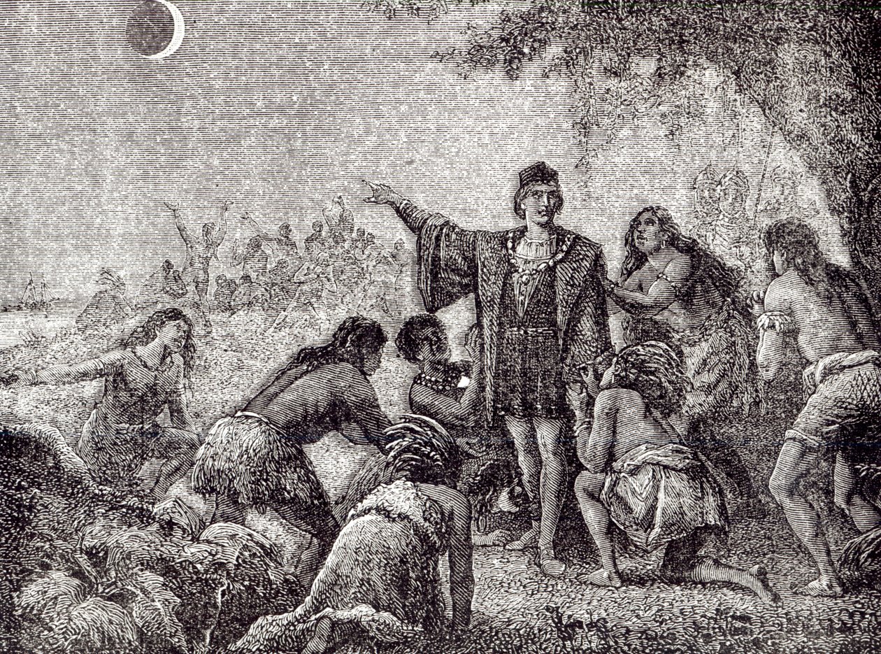 Christopher Columbus predicting the eclipse of the moon to the inhabitants of Jamaica in 1504 by French School