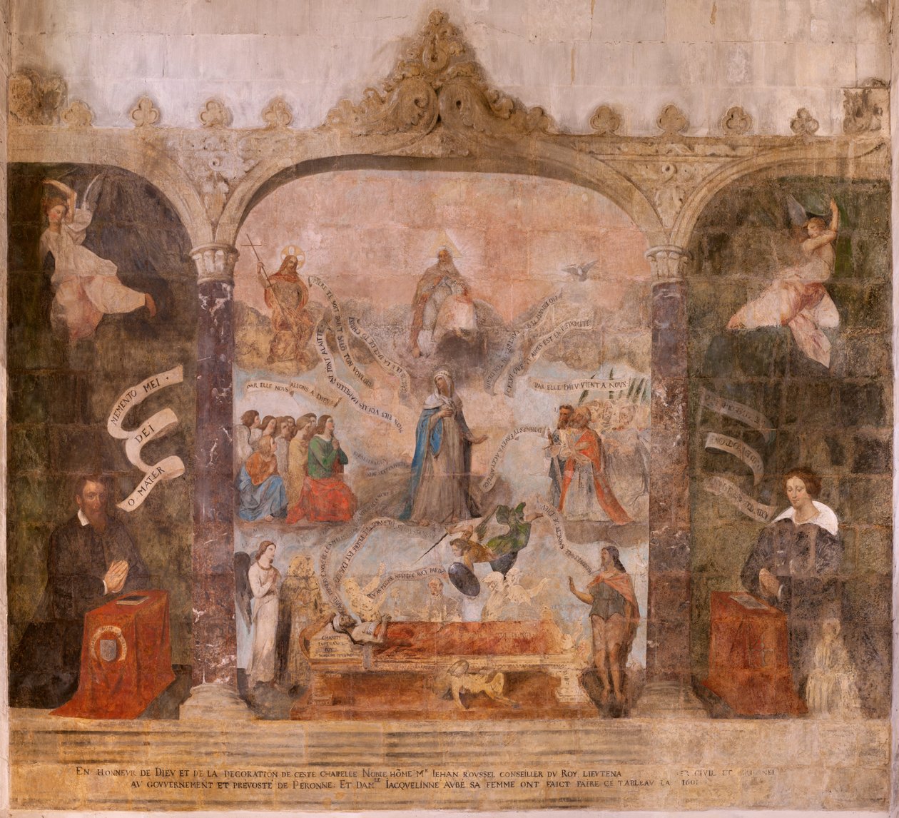 Church (Eglise Saint-Jean-Baptiste). Interior. Chapel Saint-Fursy. Mural paintings. The glorification of Mary (fresque dite de la bonne mort). Begin 17th century. by French School
