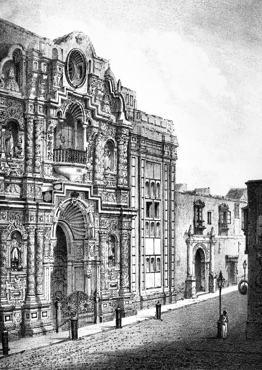 Church of Mercy, Lima (engraving) by French School