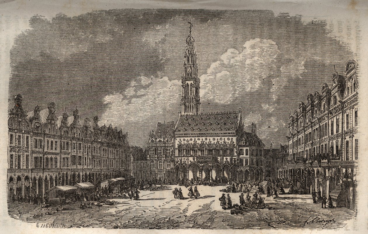 City Hall and Belfry of the City of Arras - Engraving in 