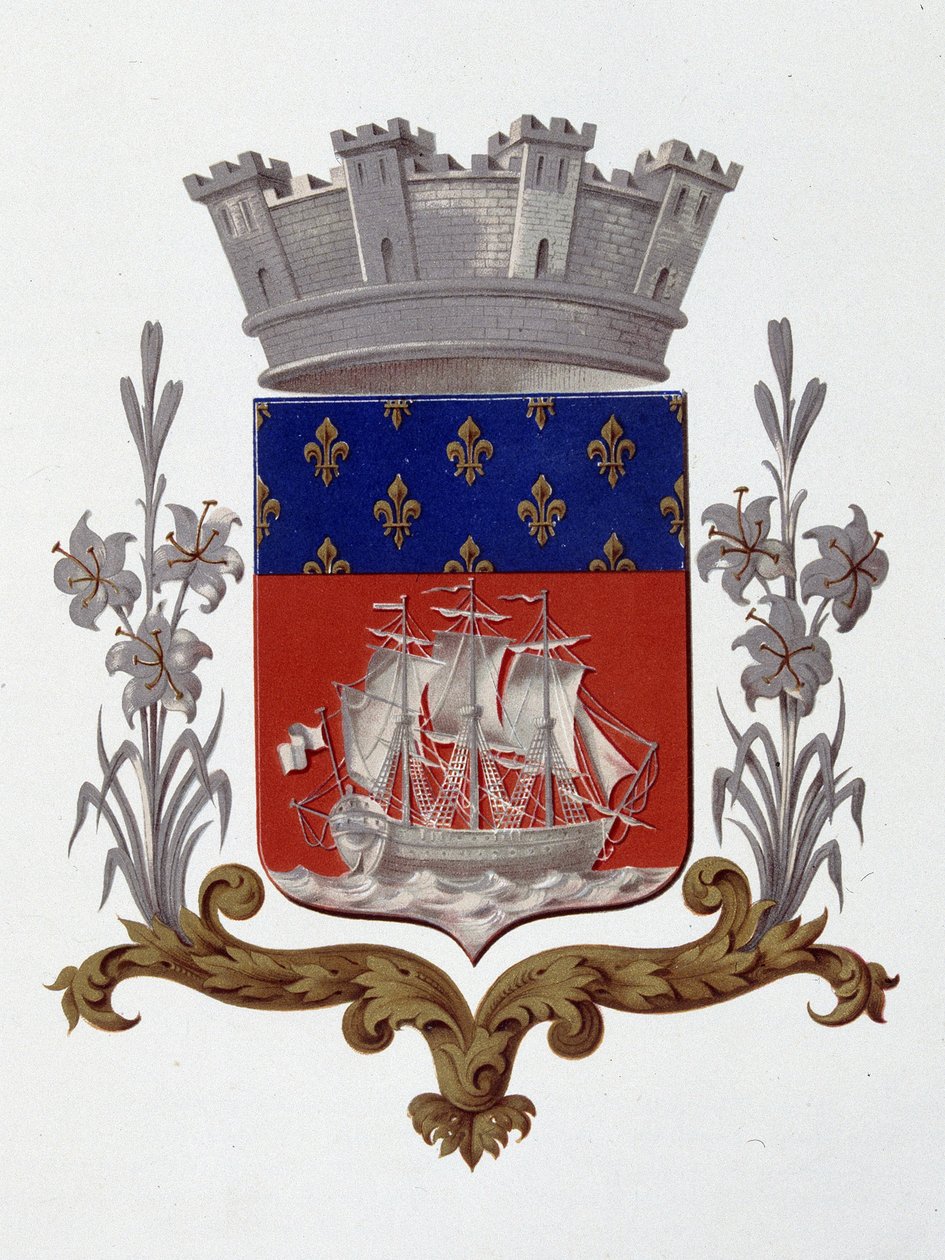 Coat of arms of the City of Paris: Royalty (Louis XVIII and Charles X) - Letters Patent dated 20 December 1917 - in “Armorial National de France”, by H. Traversier, Paris by French School