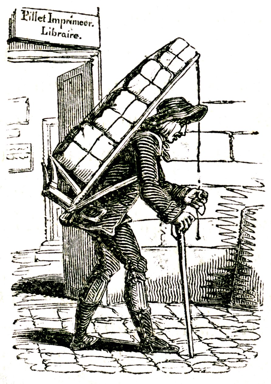 Commissionaire in the 19th Century Leaving the Bookseller Pillet in Paris, Carrying a Load of Books by French School