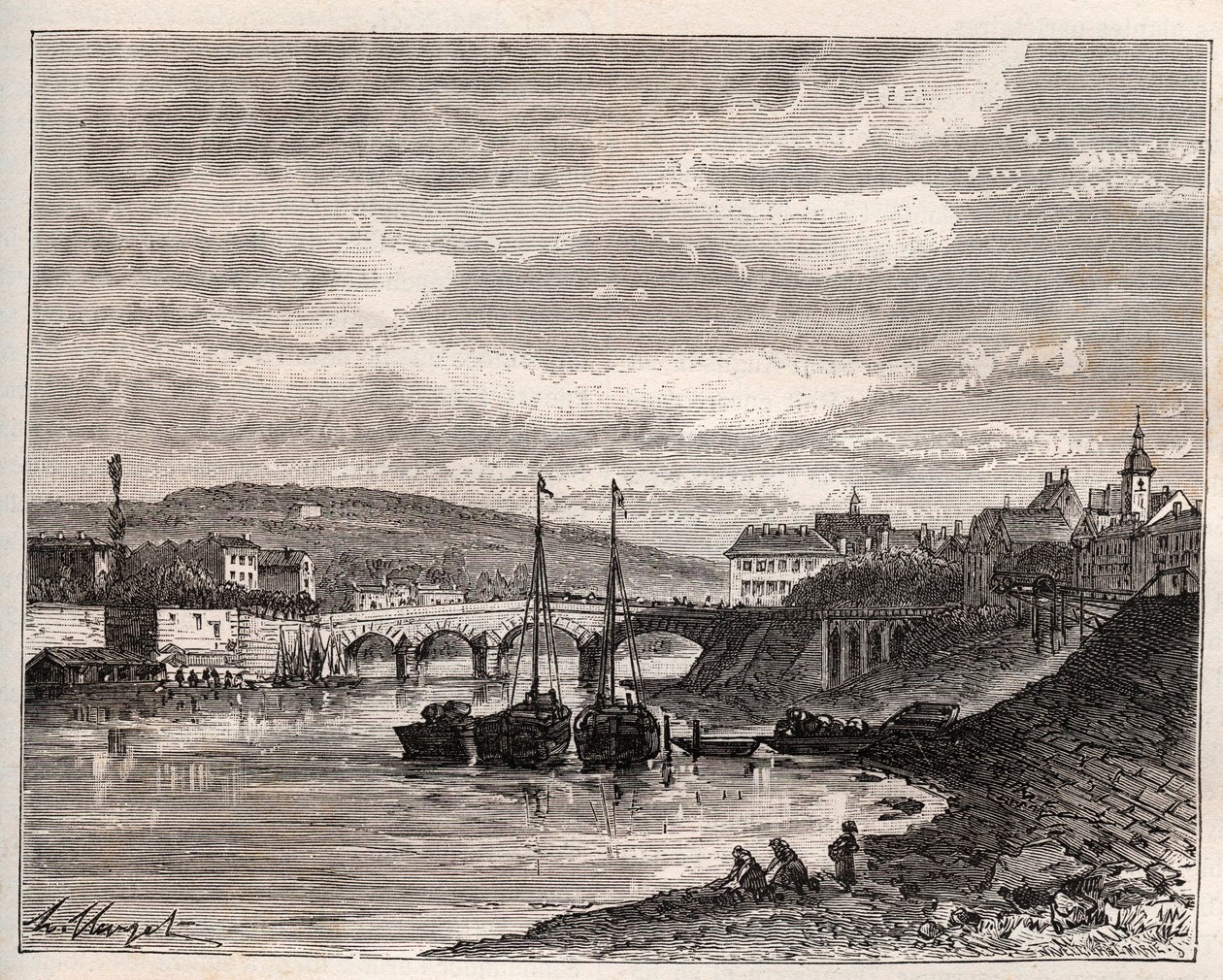 Corbeil Essonnes - engraving in La France illustree: geographie, histoire, administration statistique by V.A. Malt-Brown. 1884 by French School