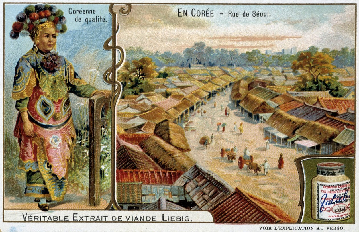 Korea: Seoul Street and female costume - chromo Liébig, c.1900 by French School