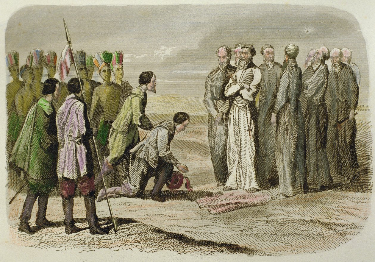 Cortes at the Feet of Martin de Valencia by French School