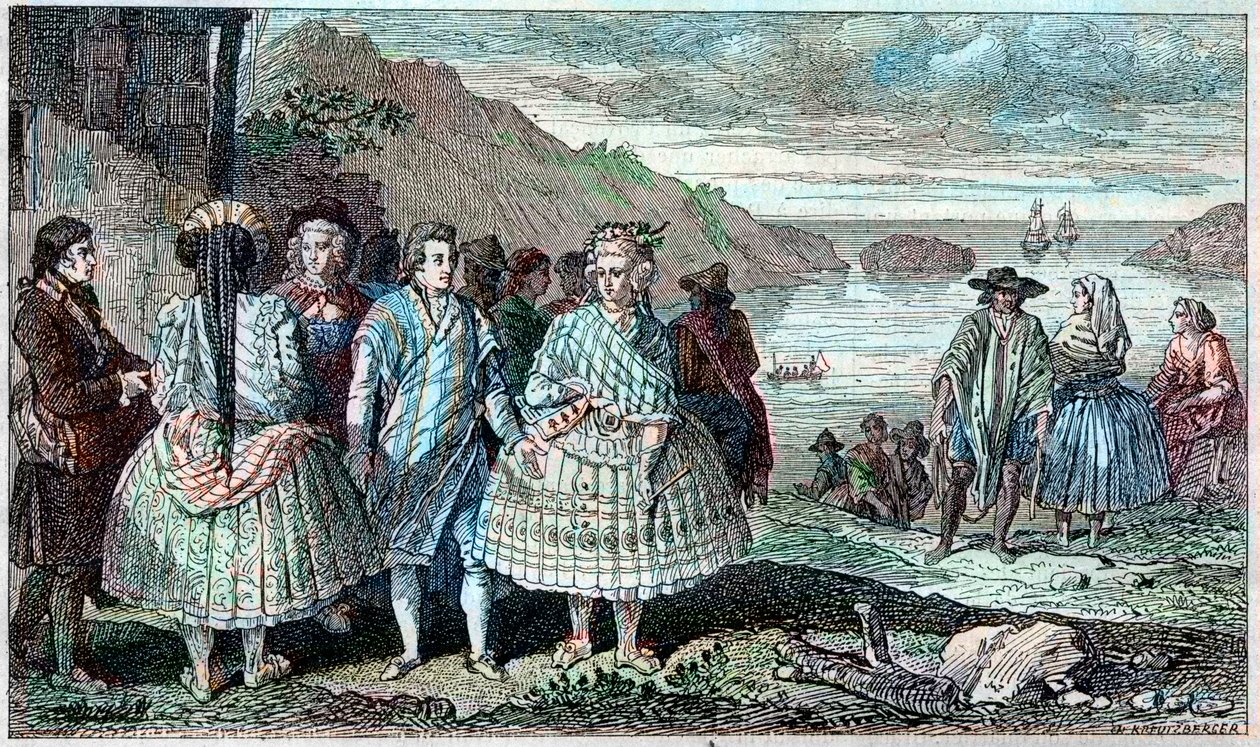 Costumes of the Inhabitants of La Conception (Chile) - Atlas du Voyage de La Perouse around the World During the Years 1785-1788, Paris 1797 by French School