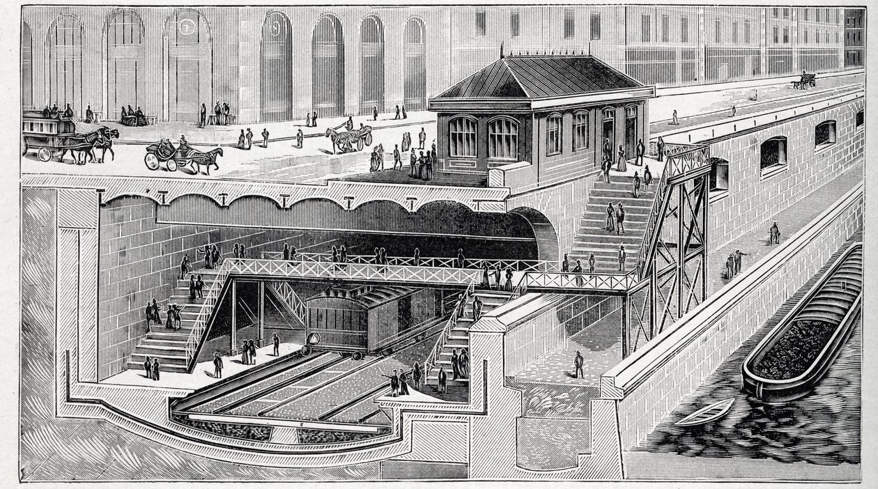 Coupe de la station Saint Michel à Paris in 
