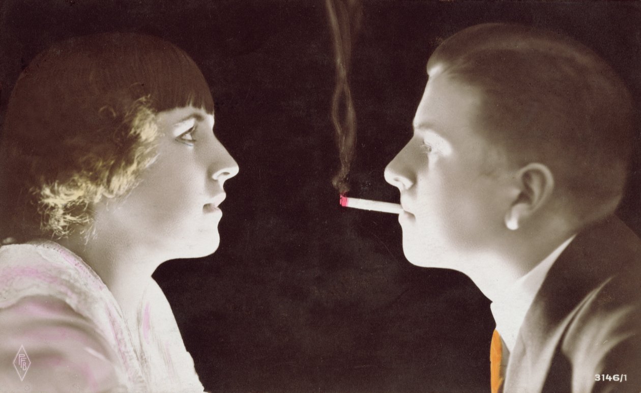 Couple with a cigarette, 1917 by French School