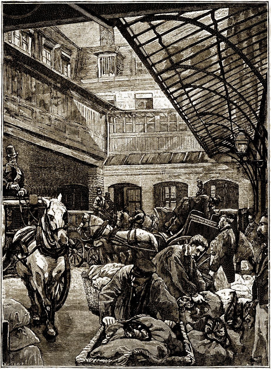 Courtyard for the transshipment of postal bags in the Hotel des Postes in Paris in the middle of the 19th century by French School
