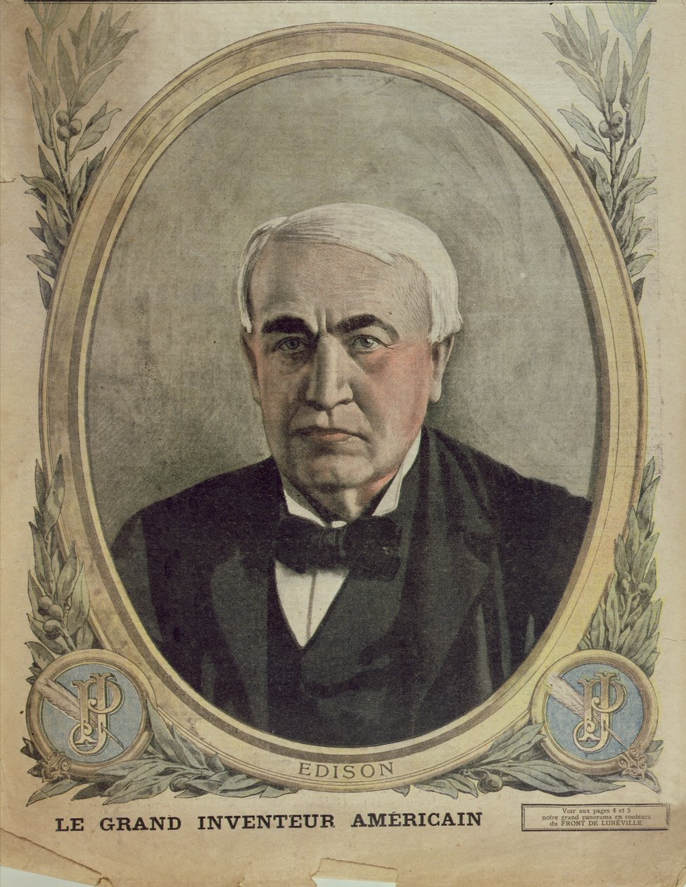 Cover illustration of Le Petit Journal depicting Thomas Alva Edison, 1917 by French School