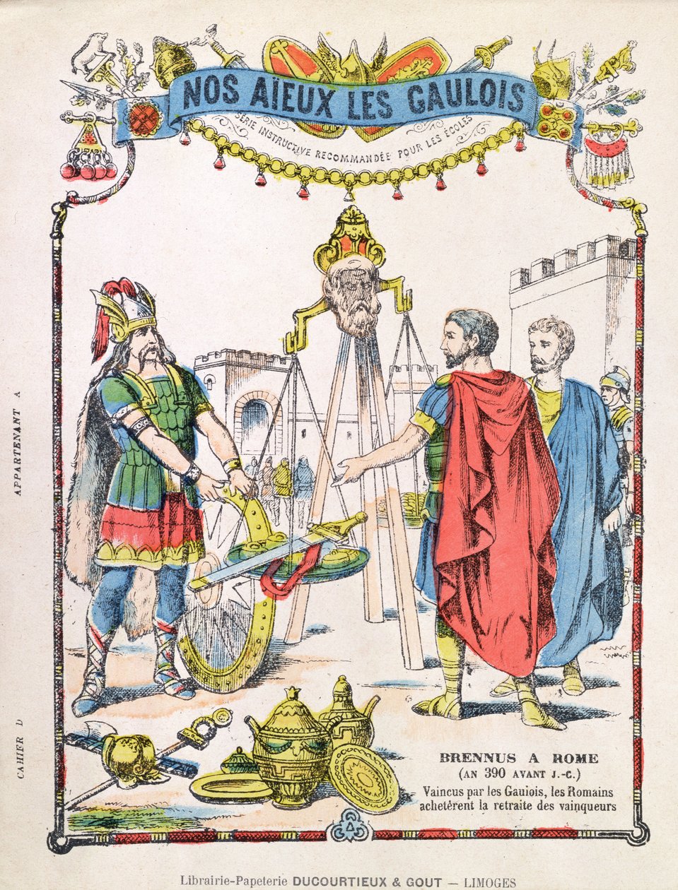 Cover of school exercise book depicting the legend of Brennus by French School