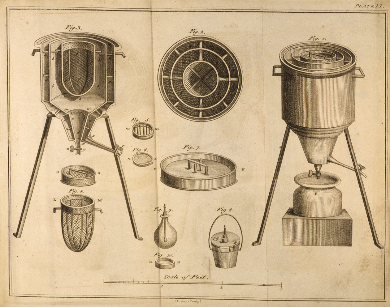 Cross section of scientific equipment, from The Elements of Chemistry by Antoine Laurent de Lavoisier engraved by D. Lizars by French School