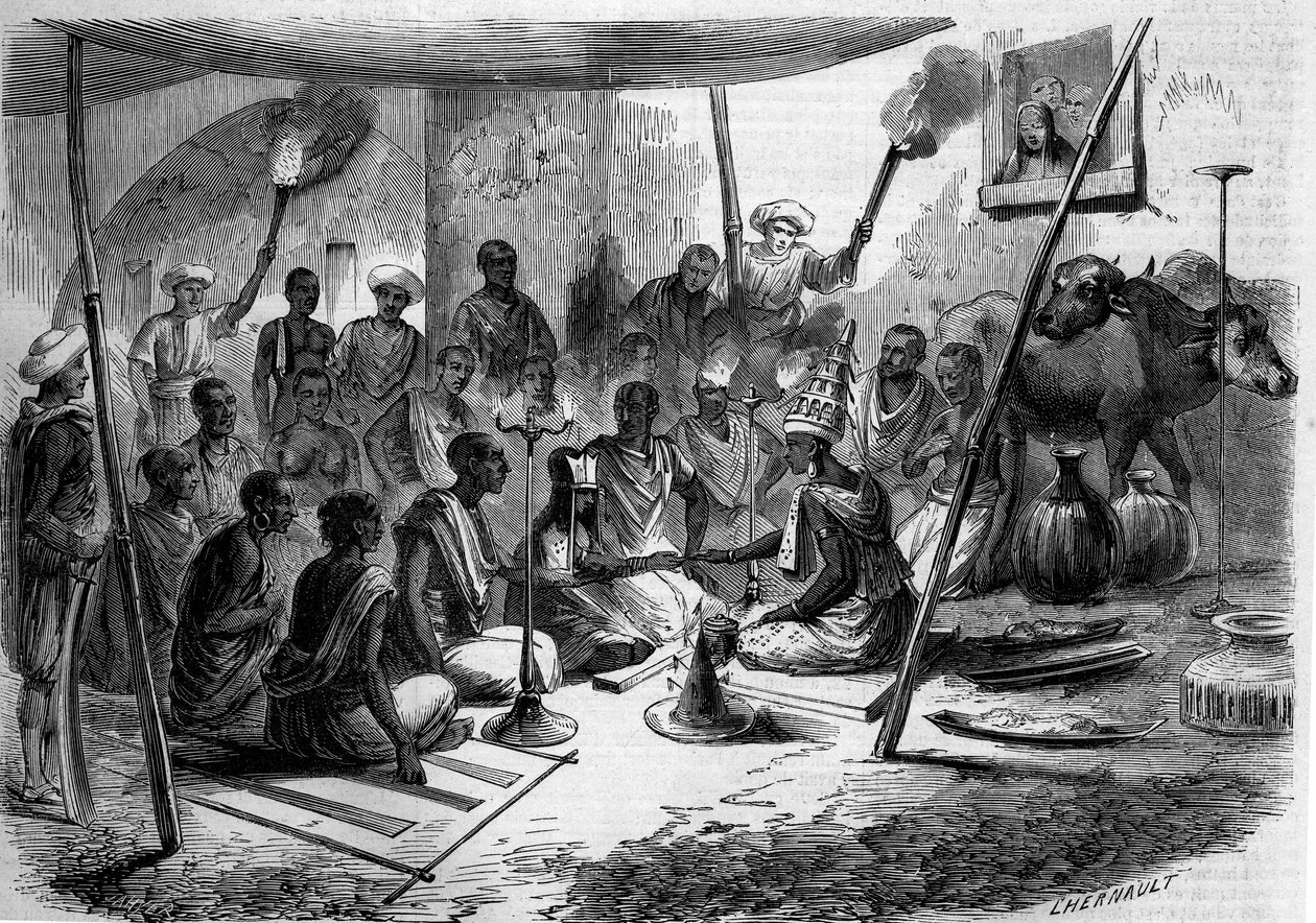 Custom in India - marriage: domestic ceremony of a wedding by French School