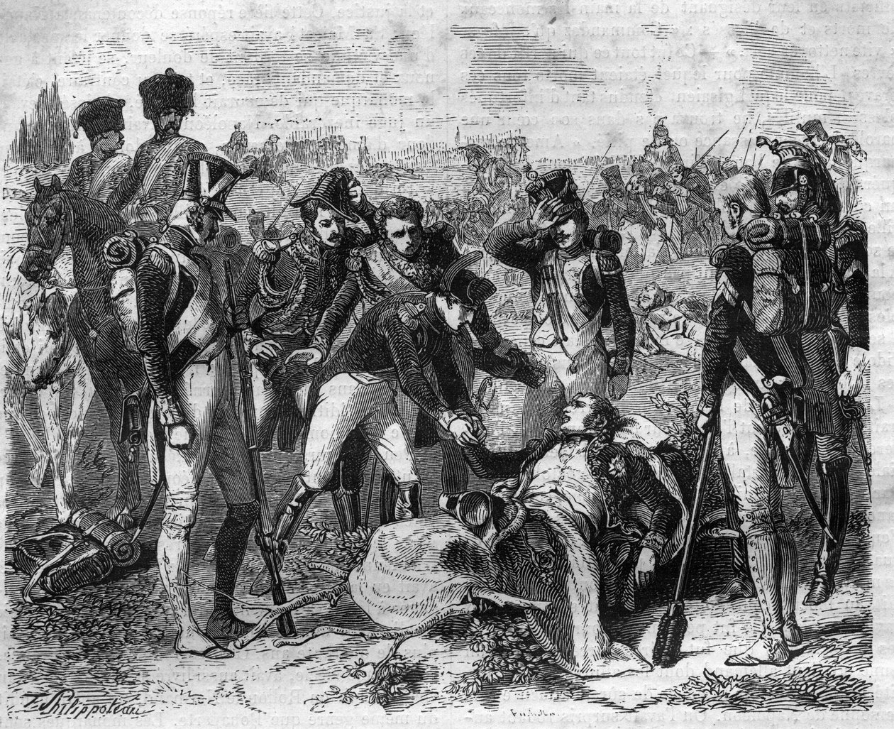 Death of Marshal Jean Lannes (1769-1809), Marshal of Empire in Essling. Engraving in 