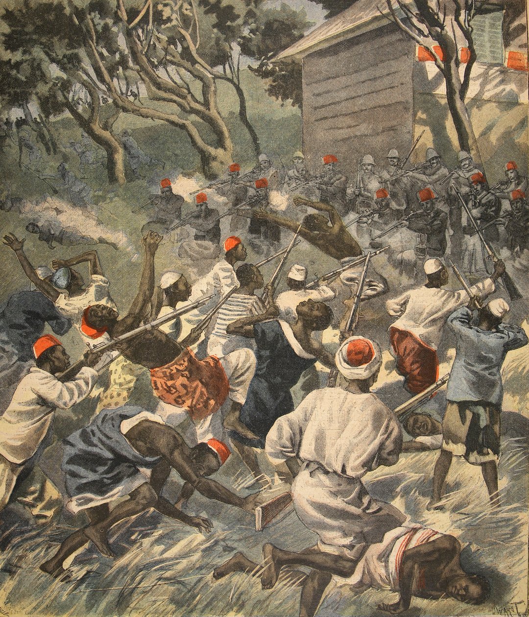 Defeating the Sakalava people, Madagascar, illustration from Le Petit Journal: Supplement illustre, 3rd April 1898 by French School