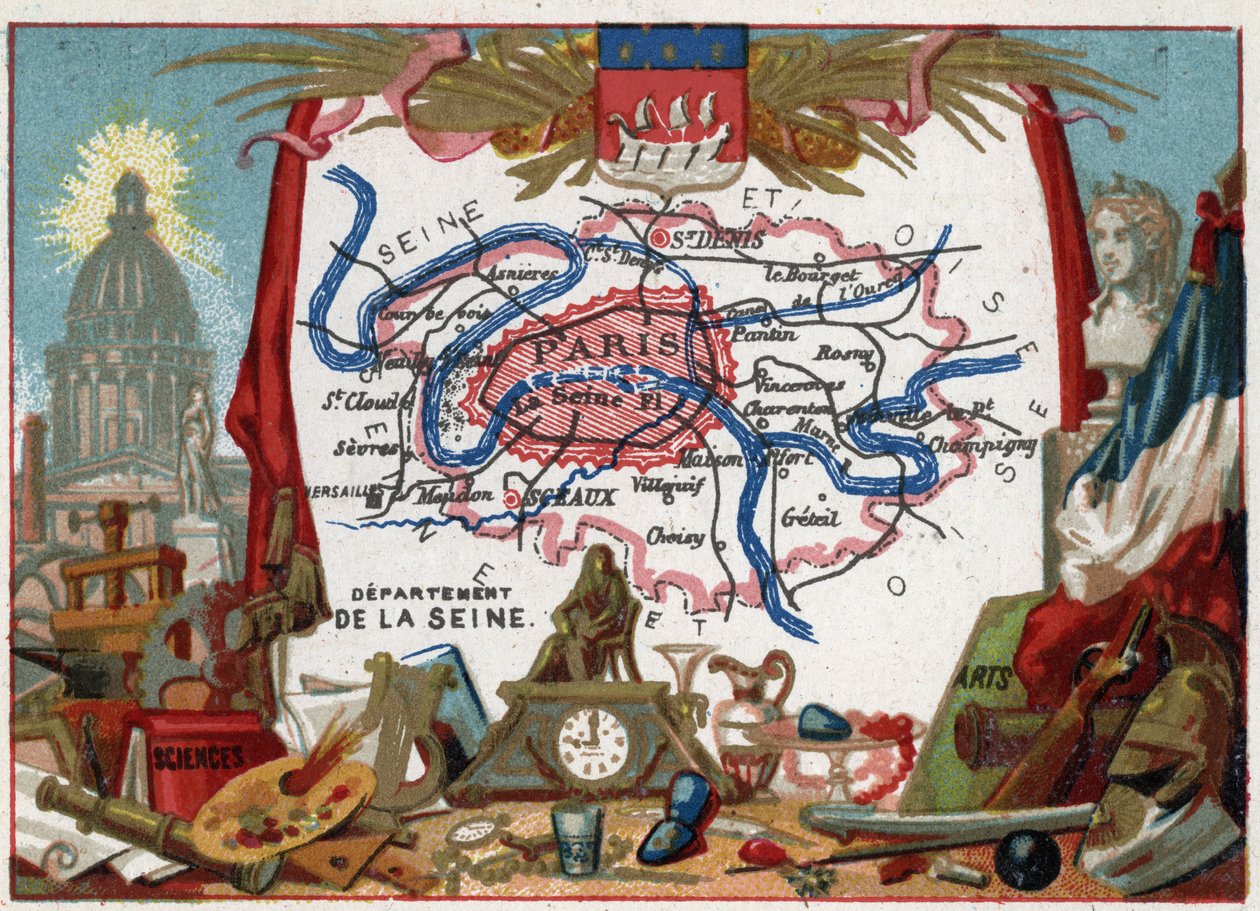 Departement of the Seine, today are the departments of Paris (75), Hauts-de-Seine (92), Seine-Saint-Denis (93) and Val-de-Marne (94), Ile de France, France. The Institut de France and symbol of by French School