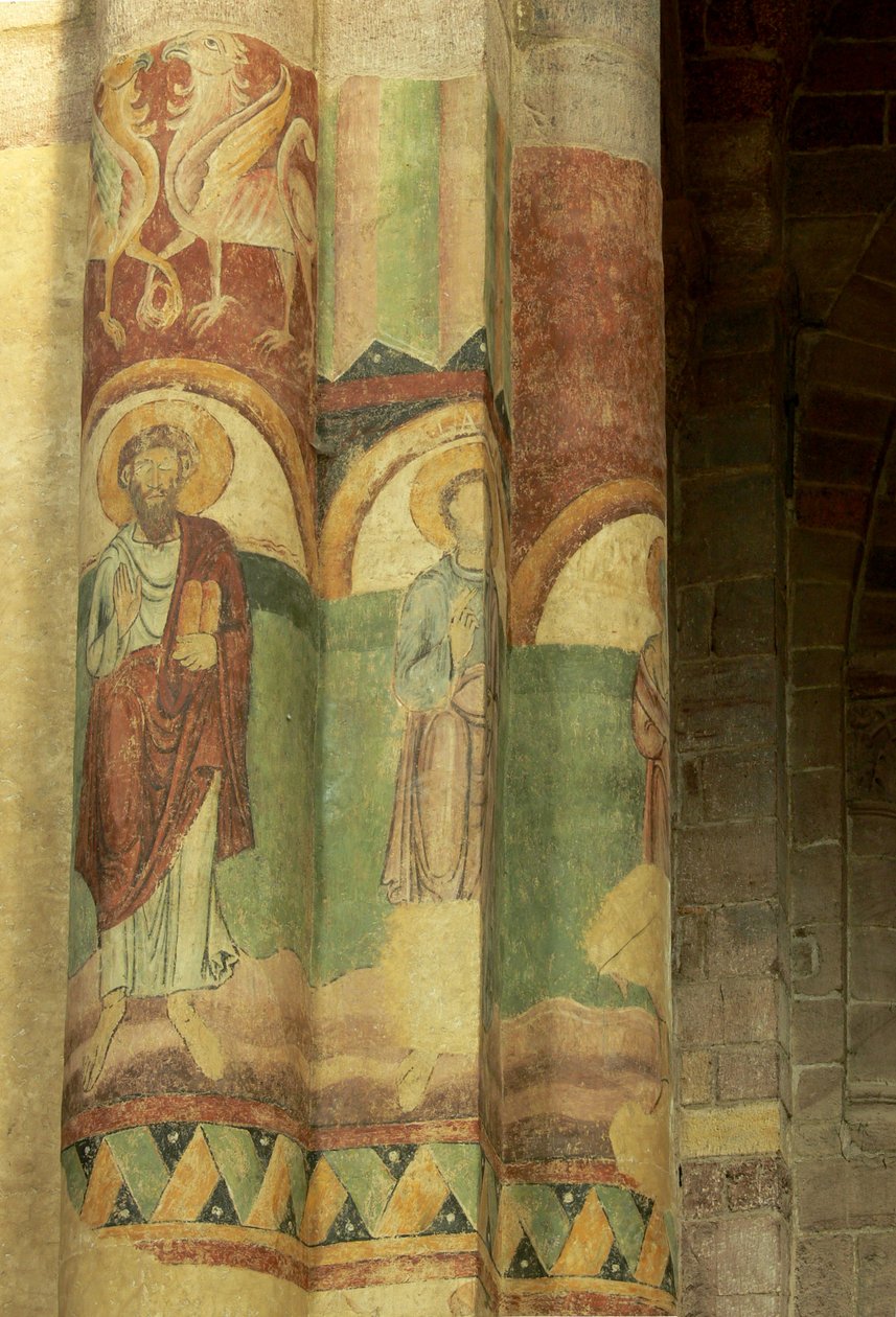 Depicting an internal view with wall paintings by French School