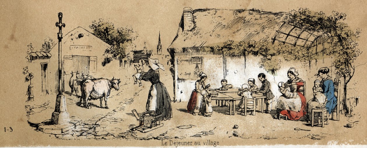 Description of the various products and uses of the cow: scene of daily life in a village. Plate 