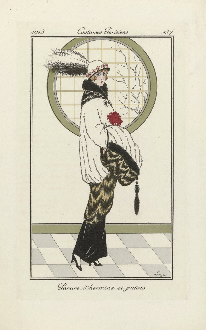 Design for Ermine and Polecat Ensemble, from Costumes Parisien, pub.1913 by French School