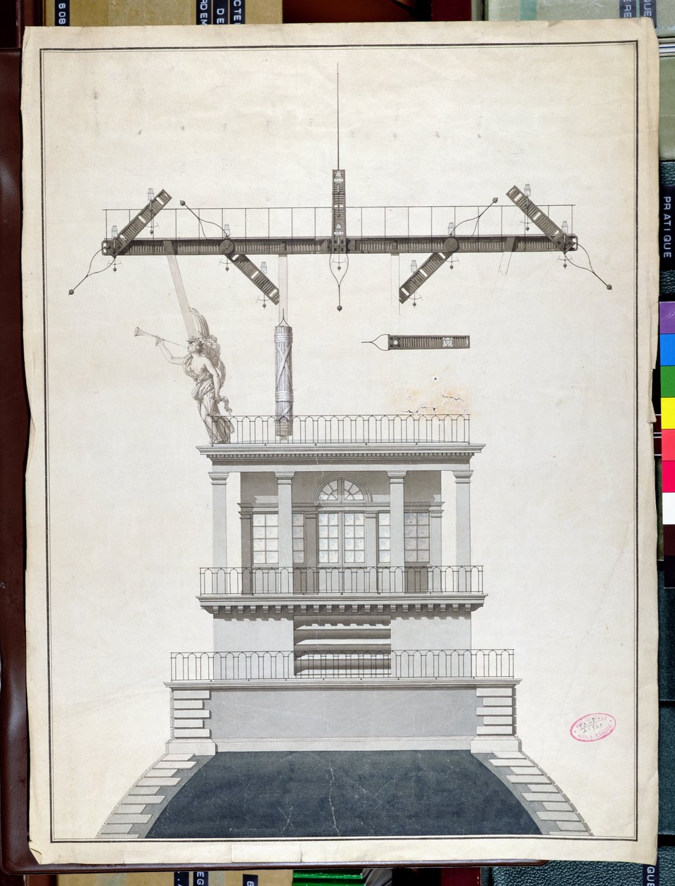 Design for a Chappe telegraph station for one of the domes of the Louvre, Paris, early 19th century by French School