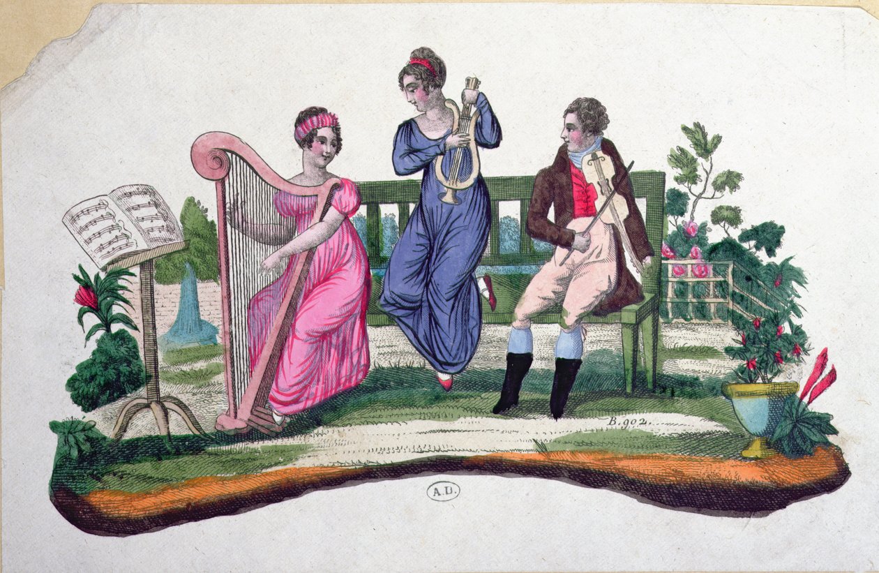 Design for a fan depicting an outdoors concert, c.1830 by French School