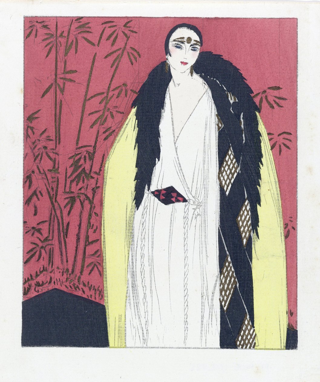 Design for an Evening Dress with Fur Trimmed Cape, published 1924 by French School