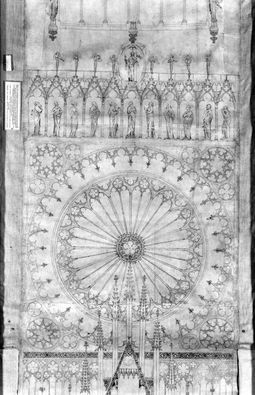 Design for the rose window and gallery of kings on the facade of Strasbourg Cathedral, c.1380 by French School