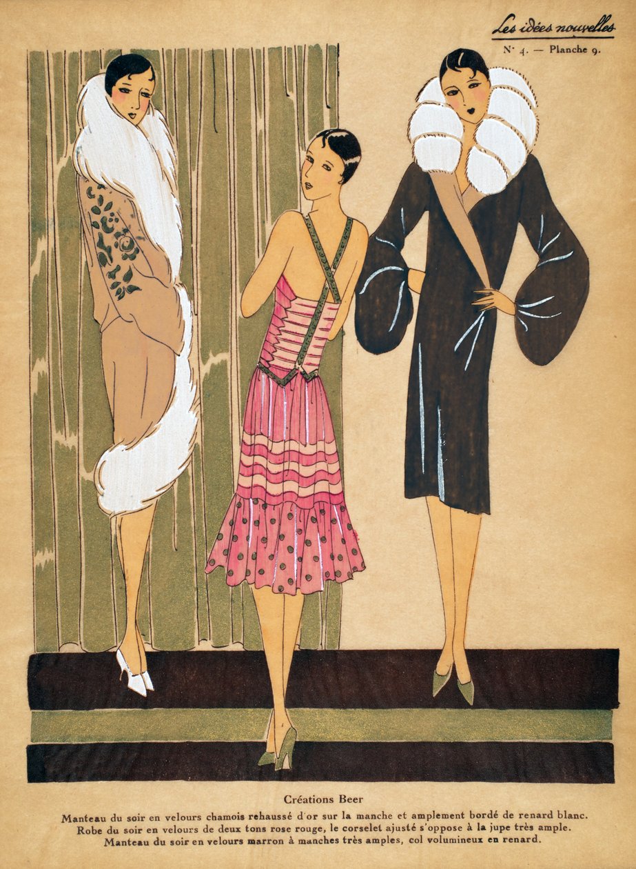 Designs for Evening Coats and Dress from Créations Beer, Les Idées Nouvelles by French School