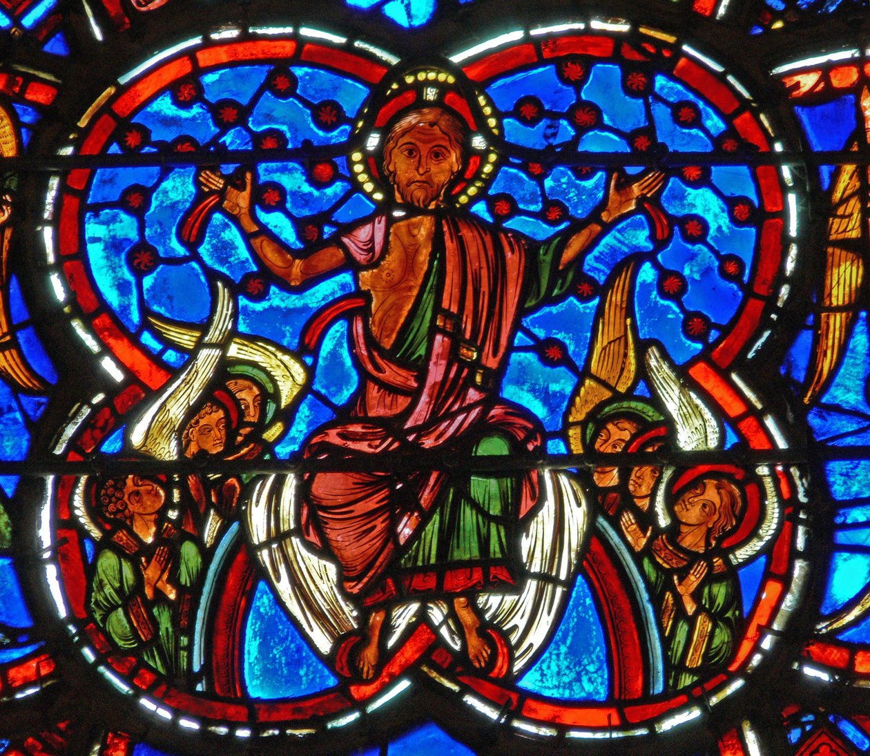 Detail from a window depicting the Last Judgement: Christ