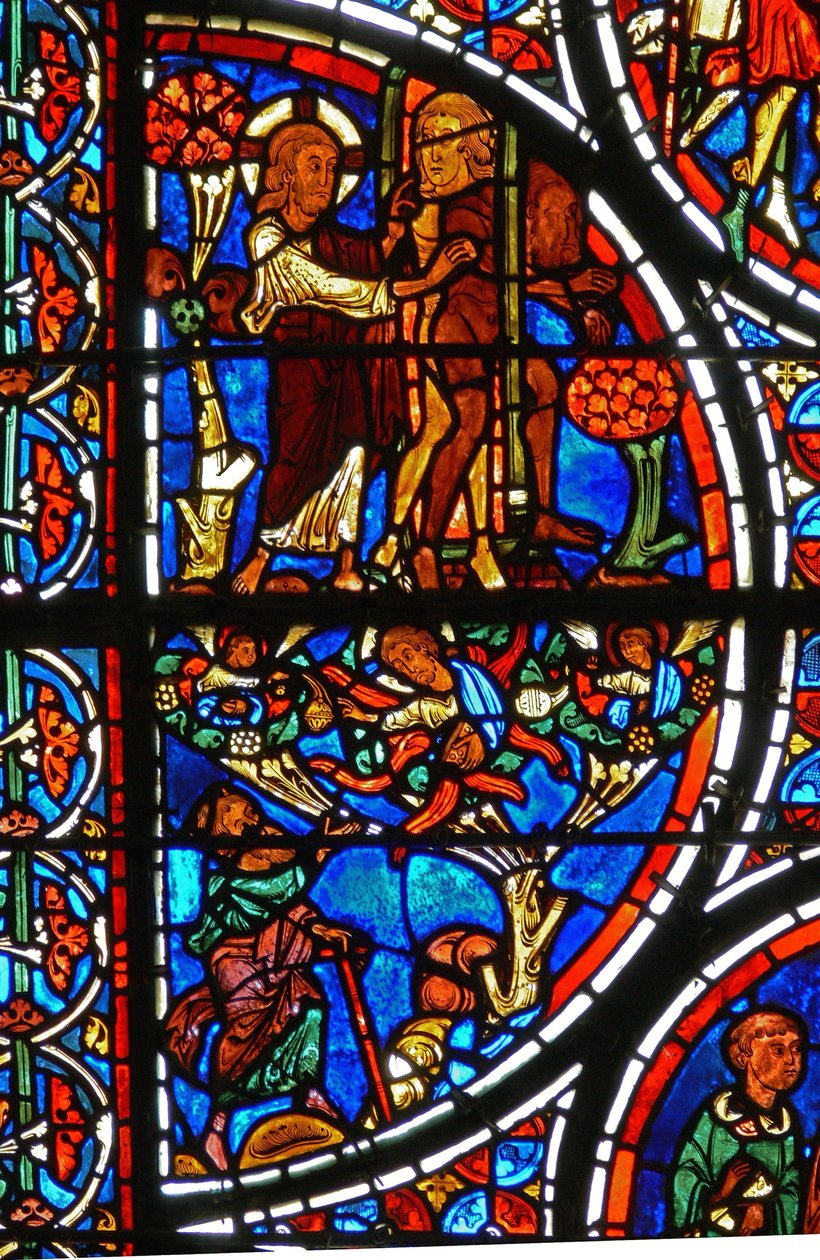 Detail from a Window Depicting the Parable of the Good Samaritan: God Casts Adam and Eve Out of the Garden of Eden by French School