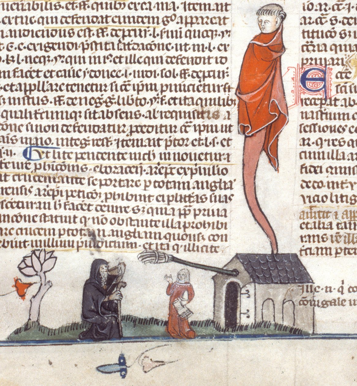 Detail of a Bas-de-Page Scene of a Hermit Sitting Outside a Tavern Drinking Ale by French School