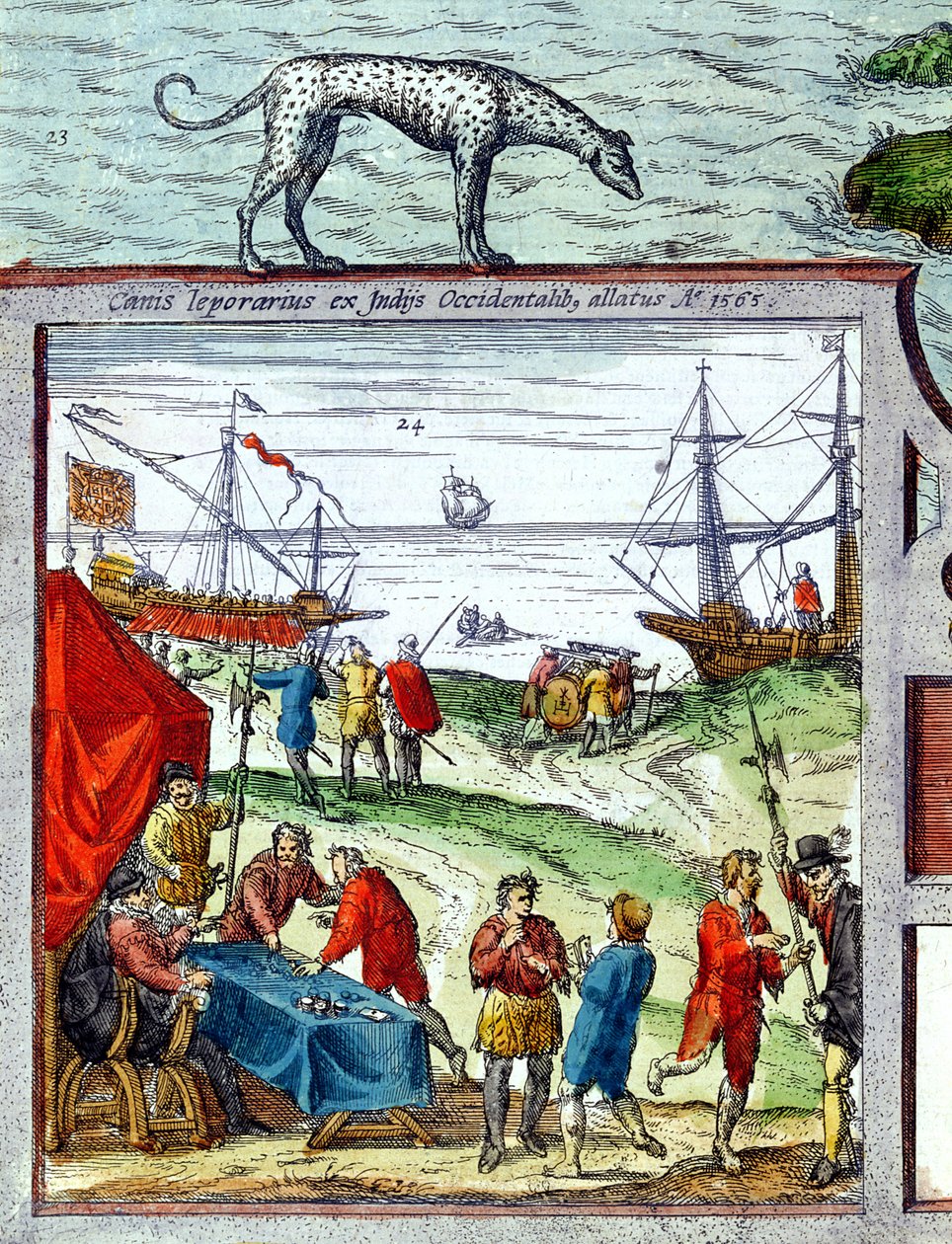 Detail of a view of the port of Cadiz showing trade with the West Indies (detail) by French School
